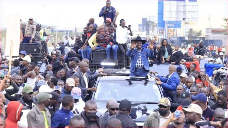 DCP leader Rigathi Gachagua with his supporters after landing in Nairobi from the US on August 21.